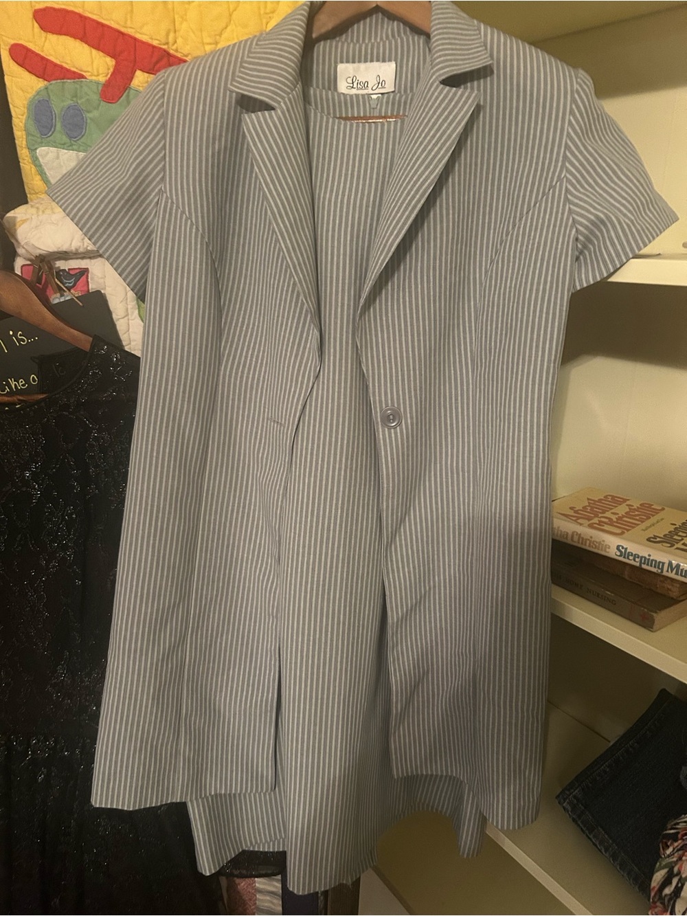 Lisa Jo Grey Pinstripe Blazer and dress set vintage size 10